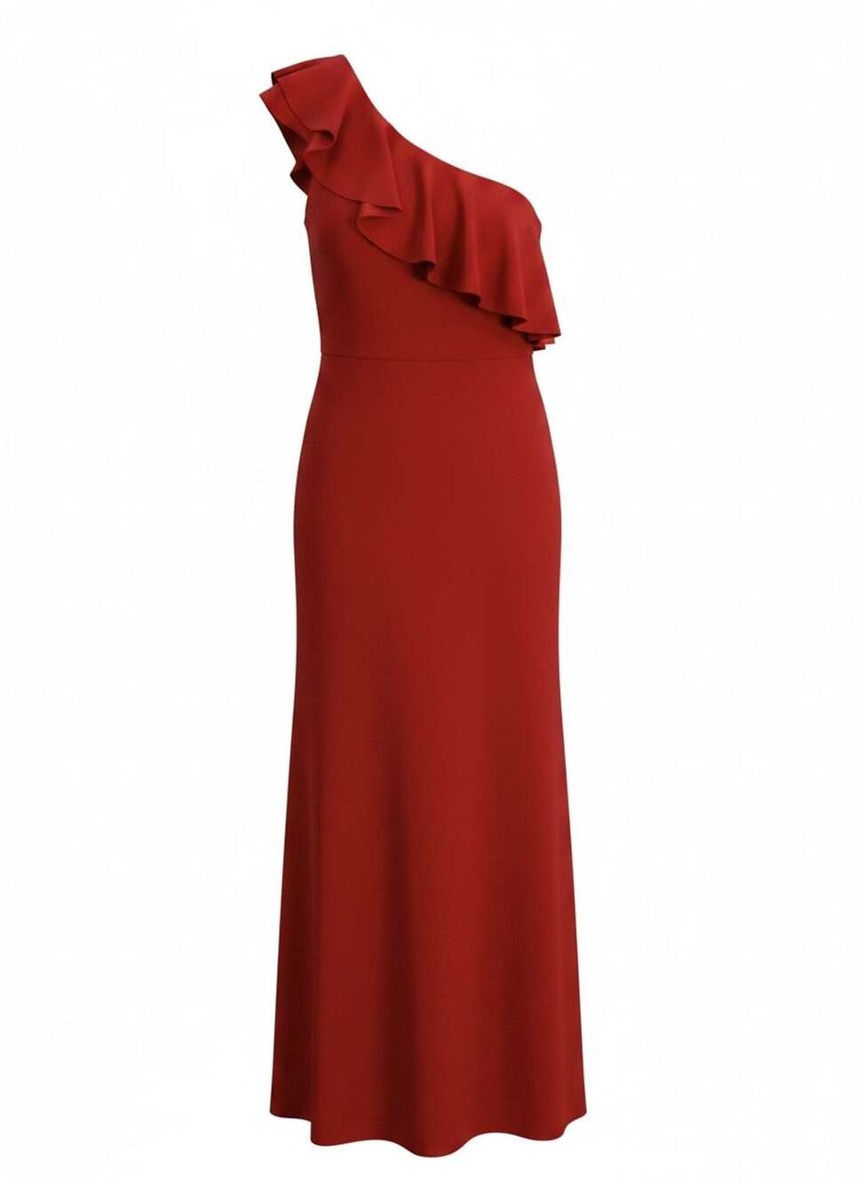 Calvin Klein Women's Red One-Shoulder Ruffle Gown Size 8